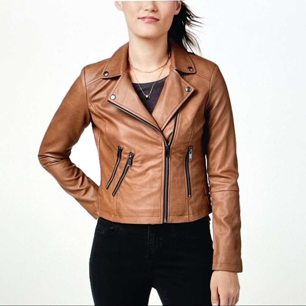 NWT Coffee Shop Faux-Leather Moto Jacket